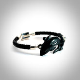 Hand carved shark bracelet from Australian Black Jade. This is an absolutely beautiful piece of wrist jewellery, hand made by NZ Pacific. We provide this with Free Postage Worldwide.